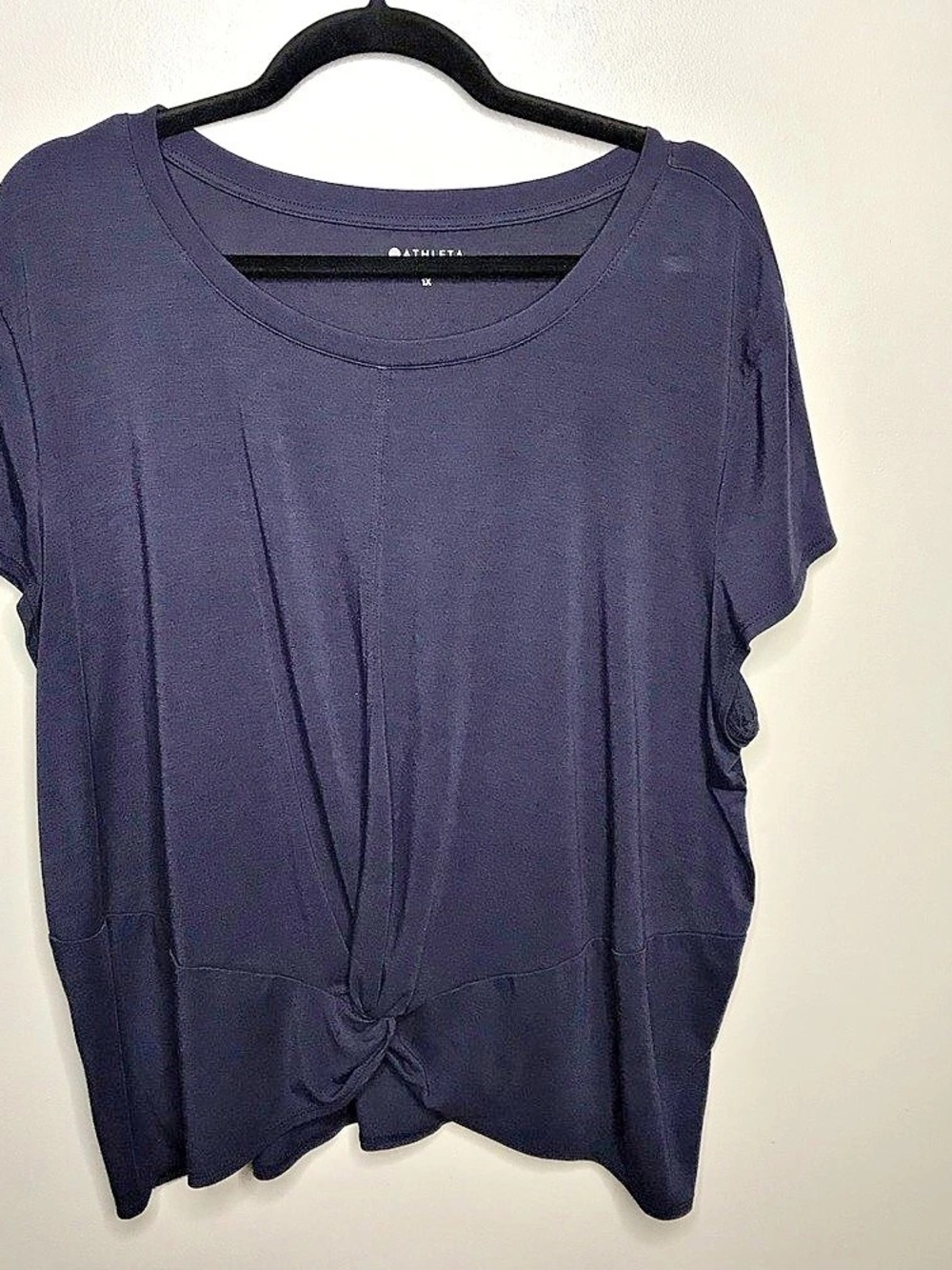 Athleta Essence Twist Tee Short Sleeve Knot Hem Navy Sz 1X